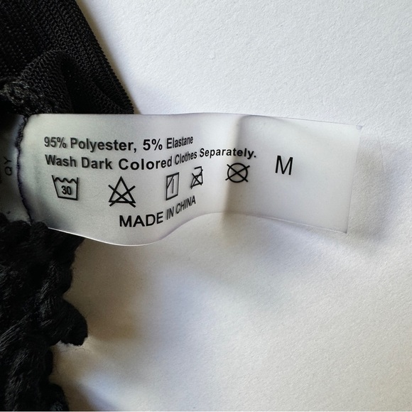 NWT Shein Swim Cover Up Fringe Trim Black Tie Side Skirt Sheer Boho Beachy Sz M - Picture 7 of 9